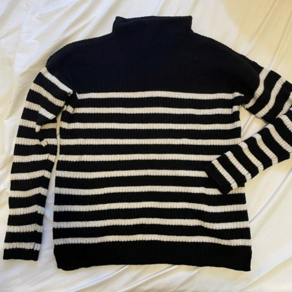 Ann Taylor Striped Dark Navy/Black and Cream Mock Neck Sweater - Size Small